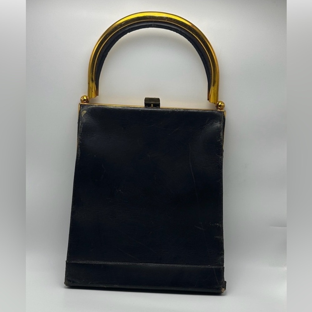 Elegant Vintage Black Handbag with Gold Handle